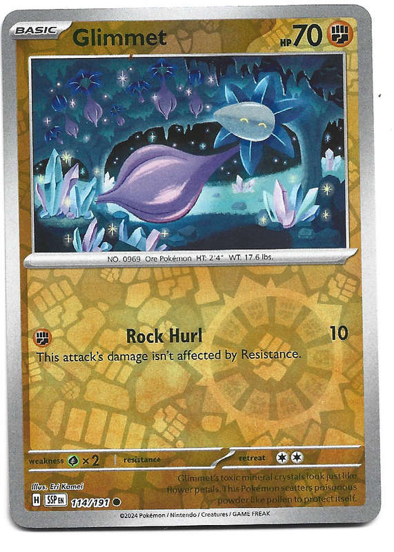 GLIMMET  - POKEMON TCG SURGING SPARKS  REVERSE HOLO  114/191 TRADING CARD