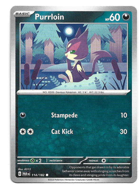 PURRLOIN  -  POKEMON PARADOX RIFT COMMON  114/182 TRADING CARD