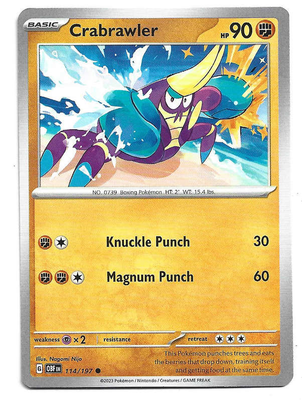 CRABRAWLER - COMMON  114/197  POKEMON TCG OBSIDIAN FLAMES TRADING CARD