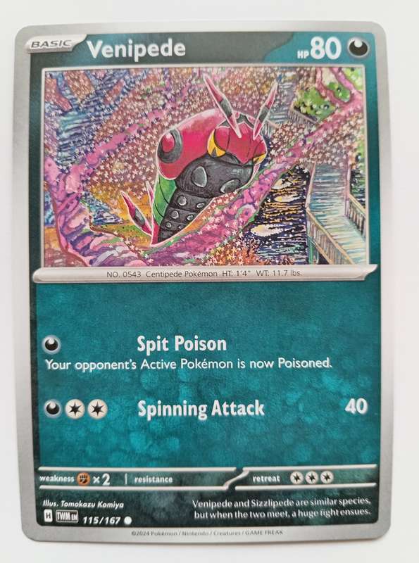 VENIPEDE - POKEMON NINTENDO TWILIGHT MASQUERADE  - COMMON TRADING CARD 115/167