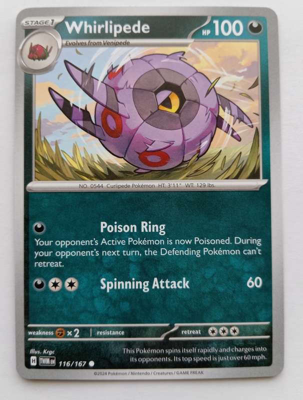 WHIRLIPEDE - POKEMON NINTENDO TWILIGHT MASQUERADE 2024 - COMMON TRADING CARD 116/167