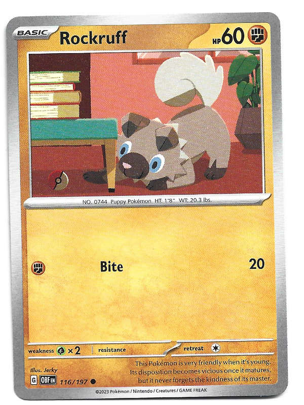ROCKRUFF - POKEMON TCG BSIDIAN FLAMES COMMON  116/197 TRADING CARD