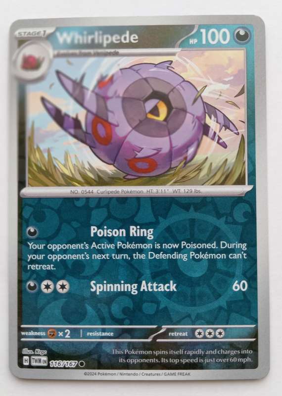 WHIRLIPEDE - POKEMON NINTENDO TWILIGHT MASQUERADE 2024 - REVERSE HOLO TRADING CARD 116/167