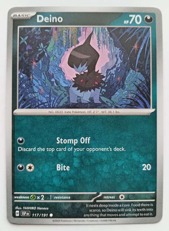 DEINO  - POKEMON NINTENDO SURGING SPARKS -COMMON TRADING CARD 117/191