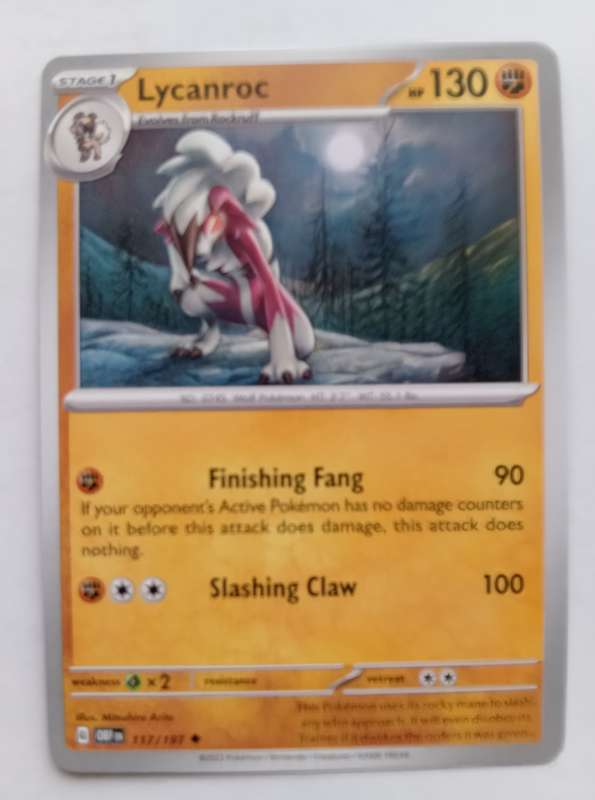 POKEMON CARD - LYCANROC  117/197 COMMON OBSIDIAN FLAMES 2023 - MINT