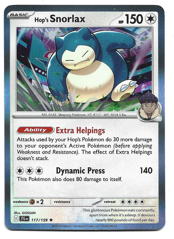 HOP'S SNORLAX - HOLO RARE  117/159 POKEMON TCG JOURNEY TOGETHER TRADING CARD