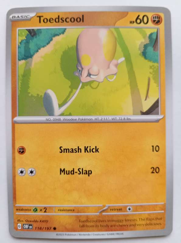 POKEMON CARD - TOEDSCOOL  118/197 COMMON OBSIDIAN FLAMES 2023 - MINT