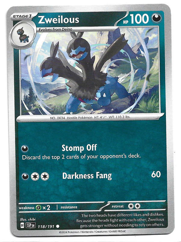 ZWEILOUS  - POKEMON TCG SURGING SPARKS  COMMON   118/191 TRADING CARD