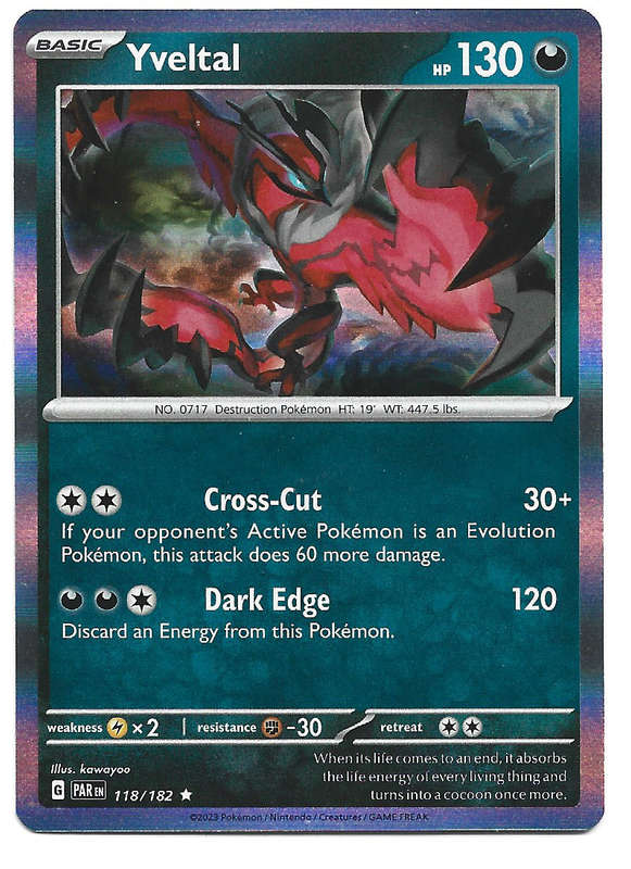 YVELTAL -   HOLO RARE POKEMON PARADOX RIFT  118/182 TRADING CARD