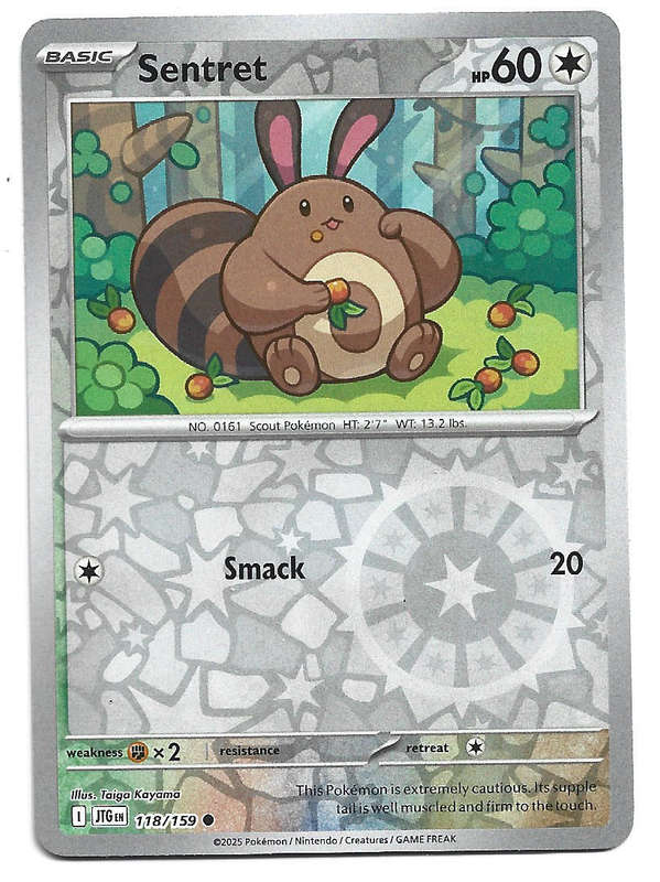 SENTRET -  REVERSE HOLO 118/159 POKEMON TCG JOURNEY TOGETHER TRADING CARD