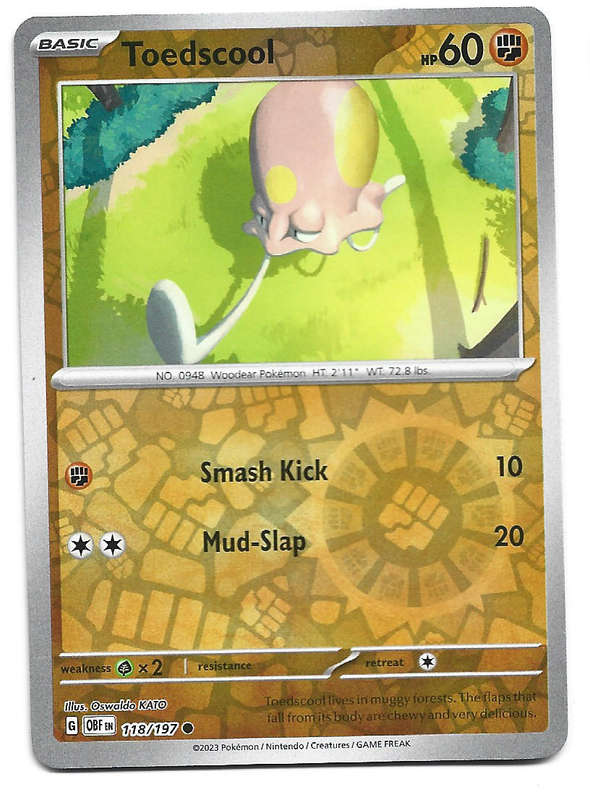 TOEDSCOOL - REVERSE HOLO  118/197  POKEMON TCG OBSIDIAN FLAMES TRADING CARD