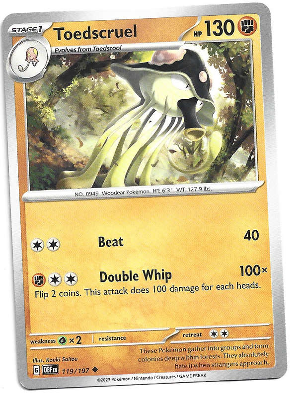 TOEDSCRUEL - POKEMON TCG BSIDIAN FLAMES COMMON  119/197 TRADING CARD