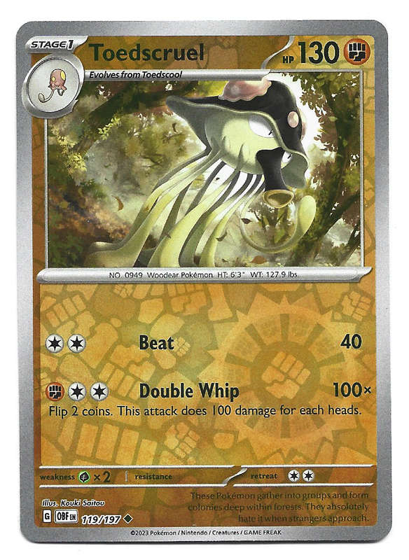 TOEDSCRUEL -  REVERSE HOLO 119/197  POKEMON TCG OBSIDIAN FLAMES TRADING CARD