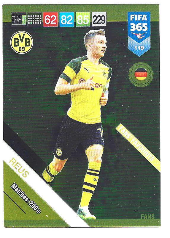 MARCO REUS - PANINI FIFA 365 2019 COLLECTION - FOIL `FANS FAVOURITE` TRADING CARD 119