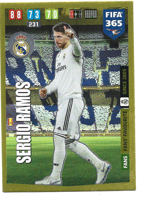 SERGIO RAMOS - PANINI `FIFA 365` 2020 COLLECTION - FOIL `FANS FAVOURITE` TRADING CARD 119