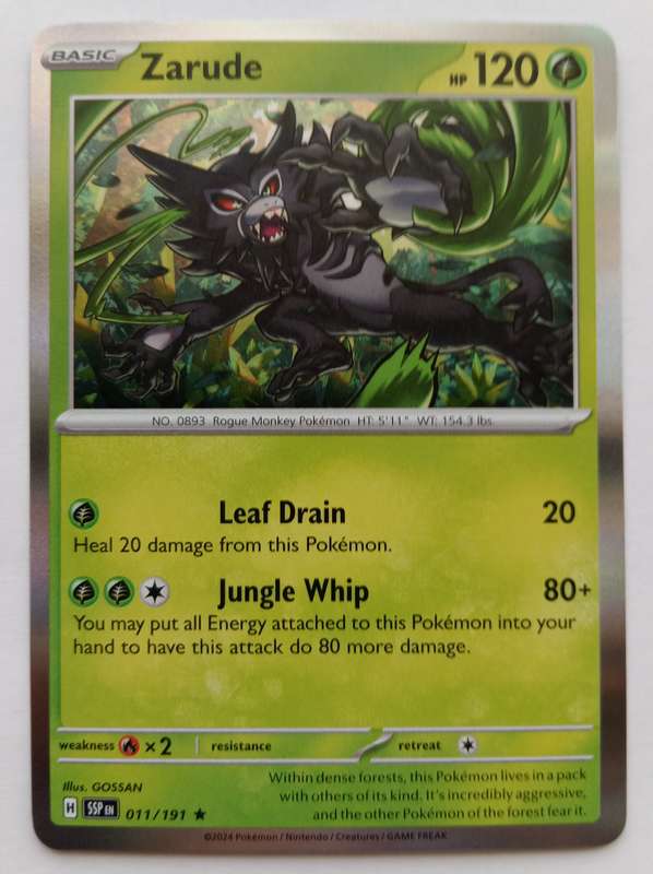 ZARUDE - POKEMON NINTENDO SURGING SPARKS - HOLO RARE TRADING CARD 11/191
