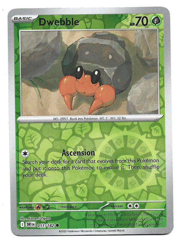 DWEBBLE - REVERSE HOLO  11/182  POKEMON TCG DESTINED RIVALS TRADING CARD