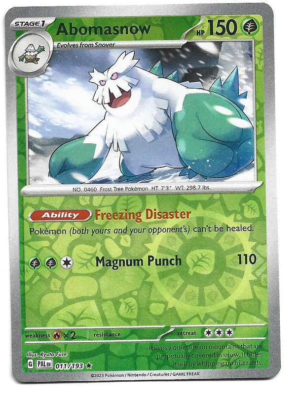 ABOMASNOW - REVERSE HOLO  11/193 POKEMON TCG PALDEA EVOLVED TRADING CARD