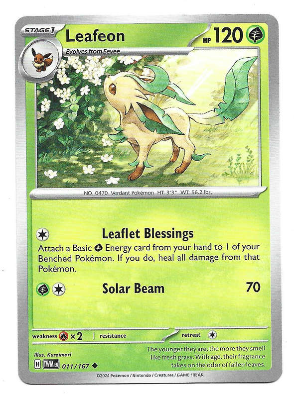 LEAFEON - COMMON  11/167 POKEMON TCG TWILIGHT MASQUERADE TRADING CARD