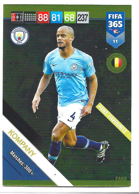 VINCENT KOMPANY - PANINI FIFA 365 2019 COLLECTION - FOIL `FANS FAVOURITE` TRADING CARD 11