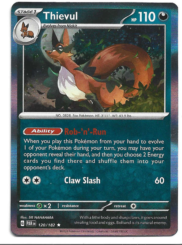 THIEVUL   120/182  RARE HOLO PARADOX RIFT POKEMON TRADING CARD