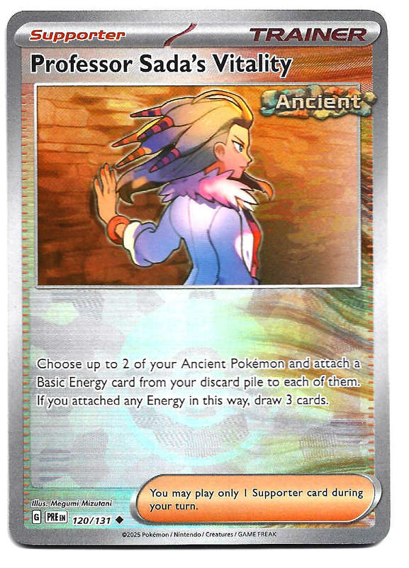 PROFESSOR SADA  - R/HOLO POKE BALL PATTERN  120/131  POKEMON TCG PRISMATIC EVOLUTIONS TRADING CARD