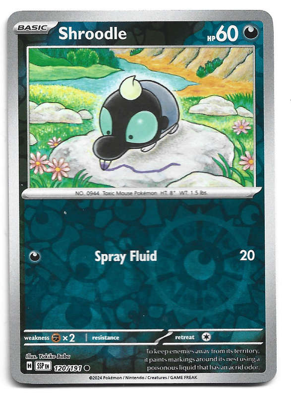 SHROODLE  -  REVERSE HOLO 120/191 POKEMON TCG SURGING SPARKS TRADING CARD