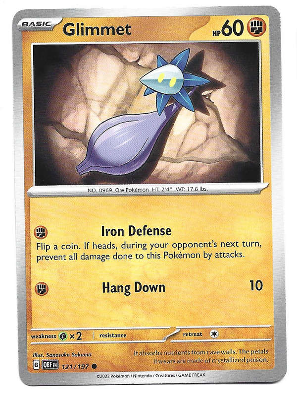GLIMMET - POKEMON TCG BSIDIAN FLAMES COMMON  121/197 TRADING CARD