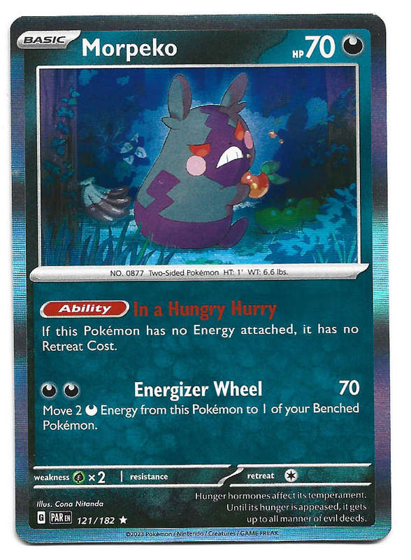 MORPEKO - HOLO RARE  121/182 POKEMON TCG PARADOX RIFT TRADING CARD
