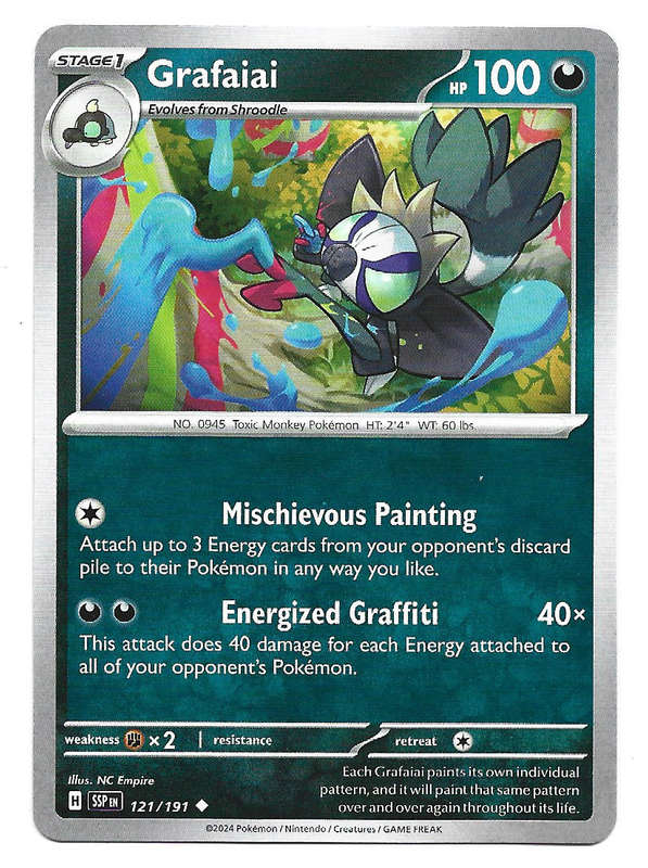GRAFAIAI -  UNCOMMON  121/191 POKEMON TCG SURGING SPARKS TRADING CARD