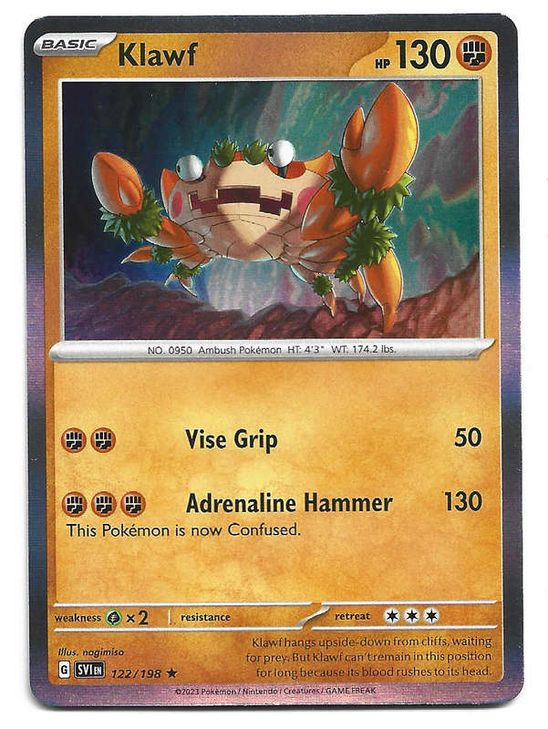 KLAWF - HOLO RARE  122/198 POKEMON TCG SCARLET & VIOLET TRADING CARD