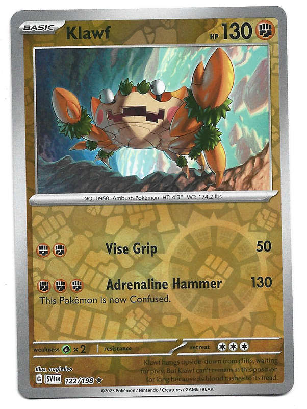 KLAWF - REVERSE HOLO  122/198 POKEMON TCG SCARLET & VIOLET TRADING CARD