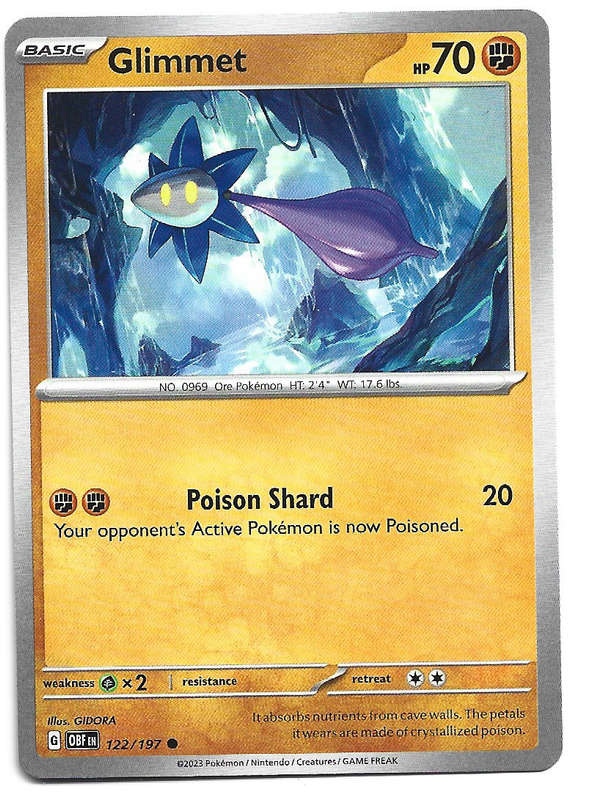 GLIMMET -   POKEMON TCG OBSIDIAN FLAMES COMMON  122/197 TRADING CARD