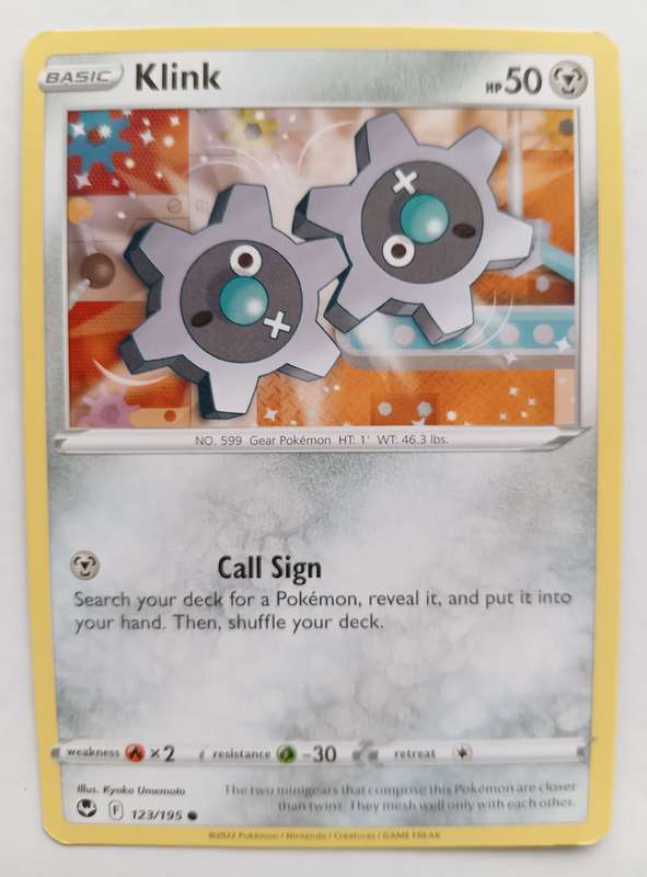 POKEMON CARD -  KLINK  123/195 SILVER TEMPEST COMMON CARD - MINT