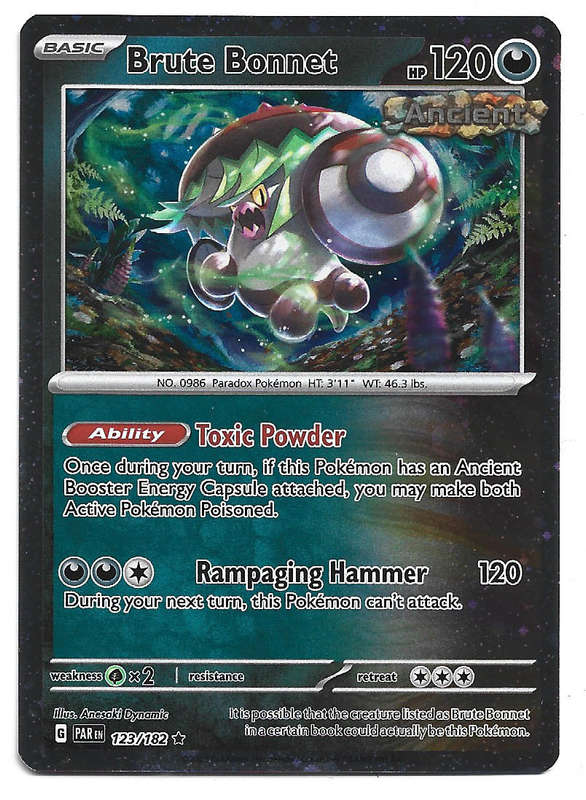 BRUTE BONNET  -   COSMO HOLO RARE POKEMON SCARLET & VIOLET PROMO  123/182 TRADING CARD