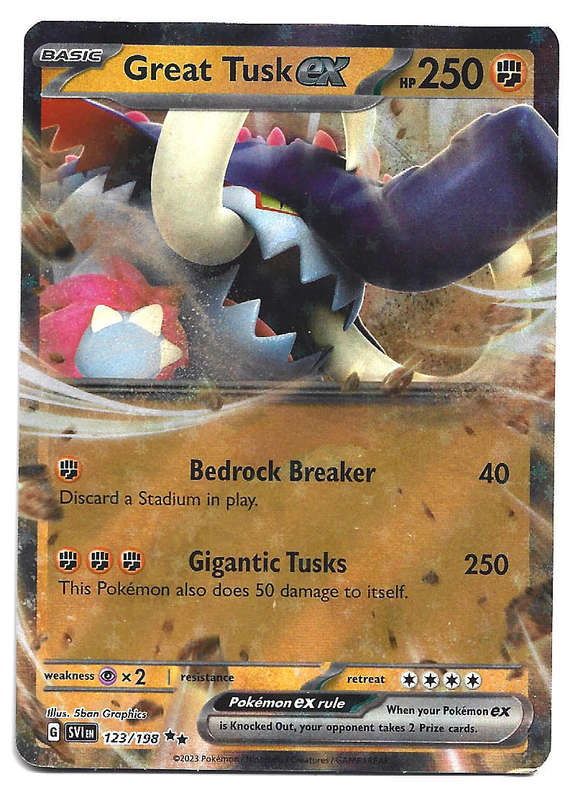 GREAT TUSK EX - HOLO D/RARE  123/198  POKEMON TCG SCARLET & VIOLET TRADING CARD