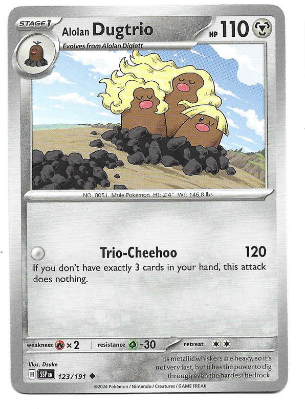 ALOLAN DUGTRIO  - COMMON  123/191 POKEMON TCG SURGING SPARKS TRADING CARD