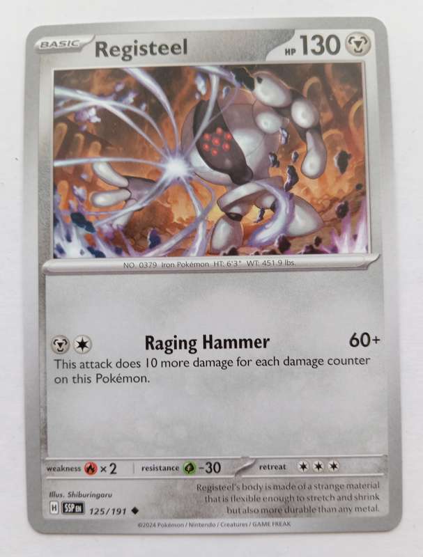 REGISTEEL  - POKEMON NINTENDO SURGING SPARKS -  COMMON TRADING CARD 125/191