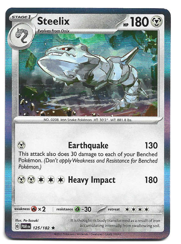 STEELIX -   HOLO RARE POKEMON PARADOX RIFT  125/182 TRADING CARD