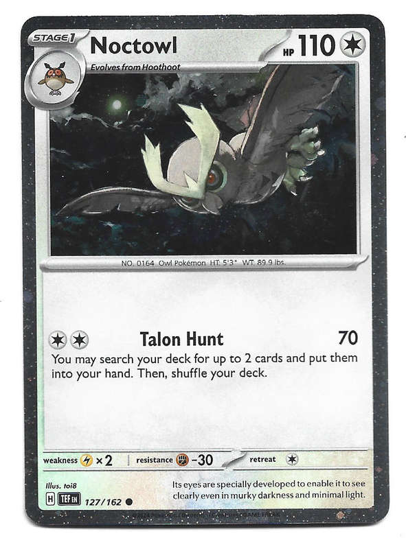 NOCTOWL -  COSMIC HOLO RARE  127/162  POKEMON TCG TEMPORAL FORCES TRADING CARD