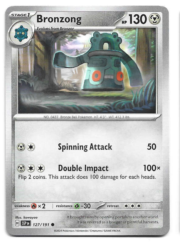 BRONZONG -  COMMON  127/191 POKEMON TCG SURGING SPARKS TRADING CARD