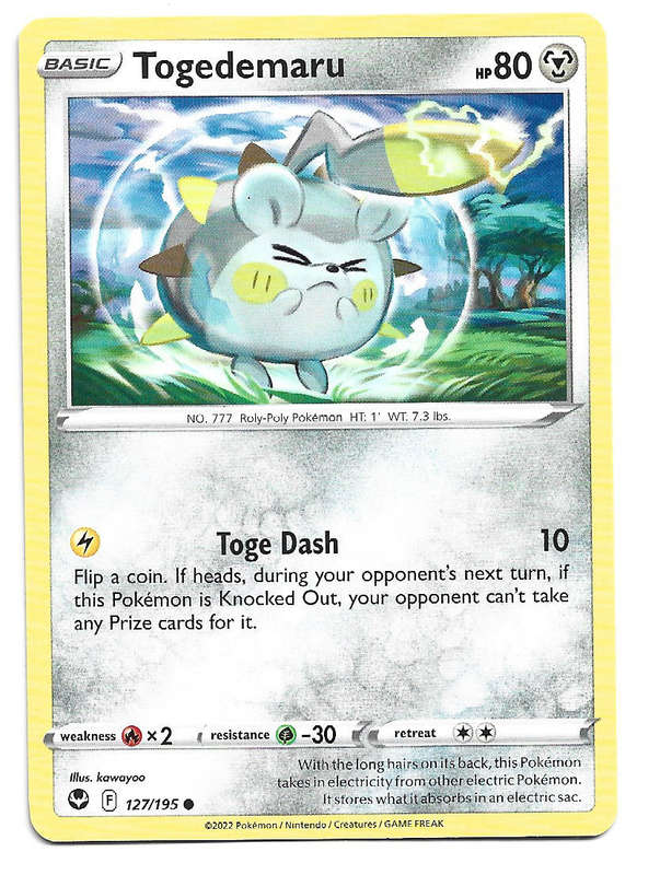 TOGEDEMARU - COMMON  127/195  POKEMON TCG SILVER TEMPEST TRADING CARD