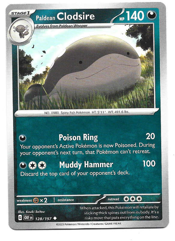 PALDEAN CLODSIRE -  COMMON  128/197 POKEMON TCG OBSIDIAN FLAMES  TRADING CARD