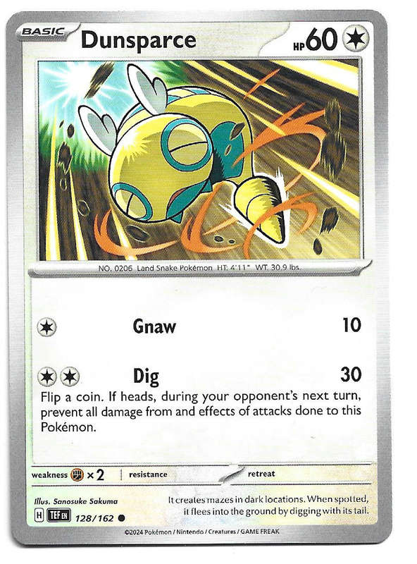 DUNSPARCE - COMMON  128/162 POKEMON TCG TEMPORAL FORCES TRADING CARD