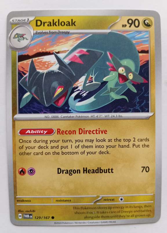DRAKLOAK - POKEMON NINTENDO TWILIGHT MASQUERADE  - COMMON TRADING CARD 129/167