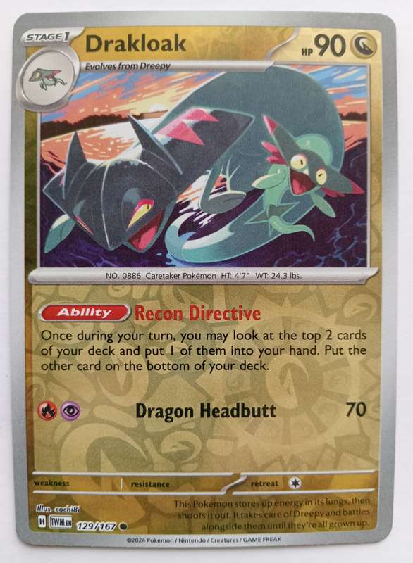 DRAKLOAK - POKEMON NINTENDO TWILIGHT MASQUERADE 2024 - REVERSE HOLO TRADING CARD 129/167