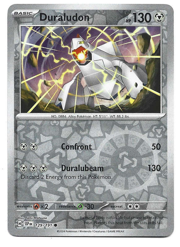 DURALUDON -  REVERSE HOLO  129/191 POKEMON TCG SURGING SPARKS TRADING CARD