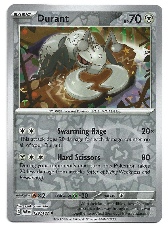 POKEMON CARD - DURANT  129/182 REVERSE HOLO PARADOX RIFT TRADING CARD - MINT