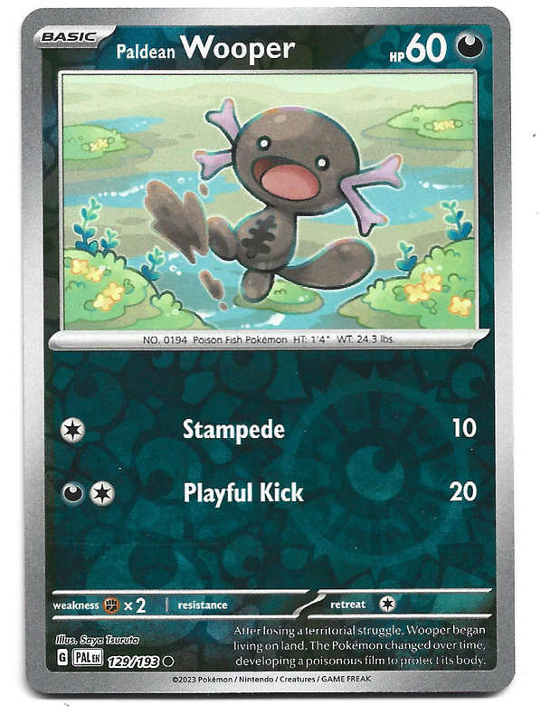 PALDEAN WOOPER - REVERSE HOLO  129/193 POKEMON TCG PALDEA EVOLVED TRADING CARD