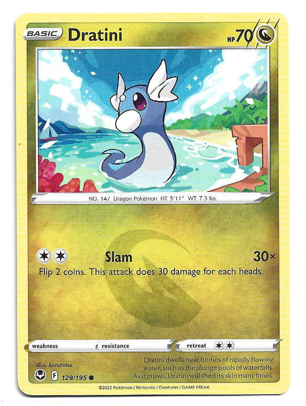DRATINI - COMMON  129/195  POKEMON TCG SILVER TEMPEST TRADING CARD